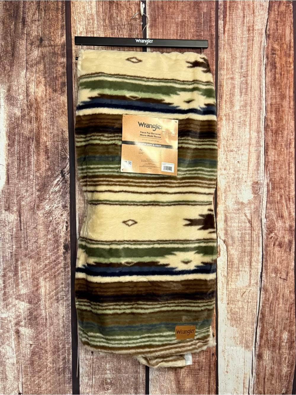 Wrangler Aztec western MINKY faux fur throw blanket